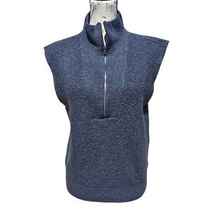 NAP Loungewear Womens Navy Blue‎ Ribbed Quarter Zip Sweater Vest Size Medium